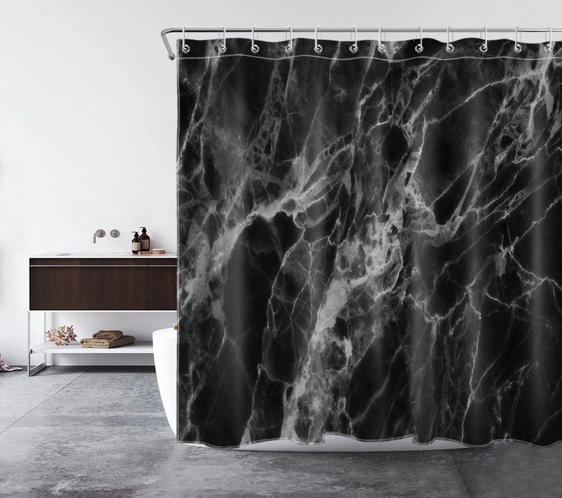 LB Black Marble Shower Curtain Abstract Natural Black Grey Marble Bathroom Curtain 72x72 inch Waterproof Polyester Fabric Bath Curtain Hooks Included - Image 3
